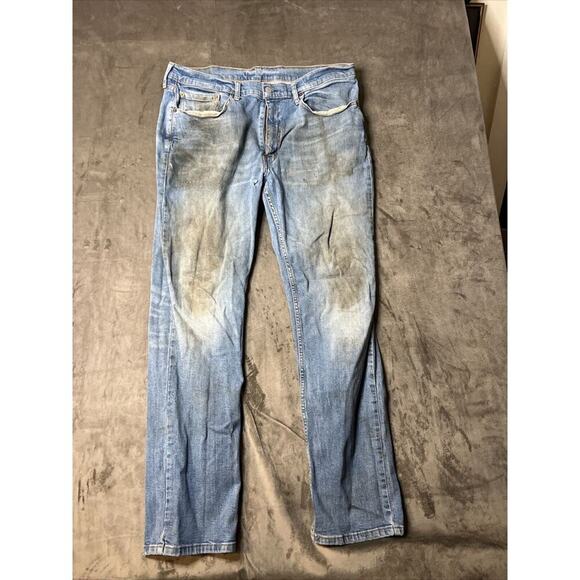 Levis 514 Jeans Mens 36x32 Straight Light Wash Pocket Denim Casual Distressed - Picture 1 of 8